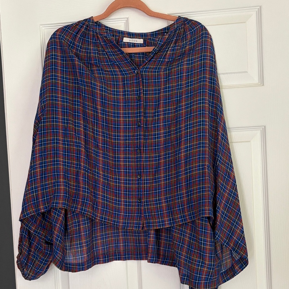 Doen Blue and Red Plaid Blouse